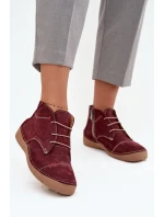 Skórzane Półbuty Damskie Z Przeszyciami Na Zamek Artiker 57C2116 Bordowe