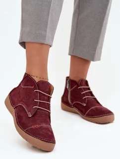 Skórzane Półbuty Damskie Z Przeszyciami Na Zamek Artiker 57C2116 Bordowe