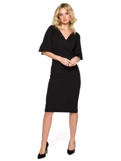 K152 Zavinovacie šaty s rukávmi - čierne