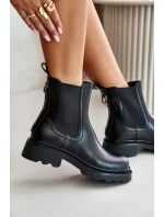 Kožené členkové topánky Chelsea s ozdobným reťazcom zateplené D&A Black Kožené členkové topánky Chelsea s ozdobným reťazcom zateplené D&A Black