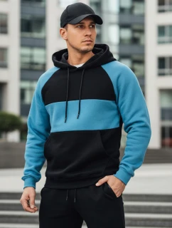 Pánska základná mikina s kapucňou s čiernymi a námorníckymi pruhmi FashionStreet BX5899