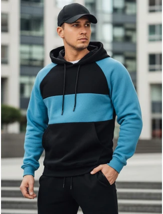Pánska základná mikina s kapucňou s čiernymi a námorníckymi pruhmi FashionStreet BX5899