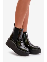Lakierowane Botki Damskie Na Platformie I Koturnie Ocieplane Czarne Wloedia