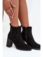 Ocieplane Botki Damskie Na Słupkowym Obcasie Czarne Brevina