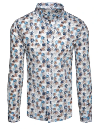 Pánska kvetinová biela košeľa FashionStreet DX2646 Pánska kvetinová biela košeľa FashionStreet DX2646