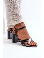 Eko Skórzane Sandały Na Obcasie Słupku Czarne Abilica