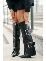 Kozaki Do Kolana Na Koturnie Z Wywiniętą Cholewką I Klamrami Tamirla