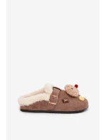 Dámské pantofle s ozdobami a přezkou vyhřívané kožešinou hnědé Thalora