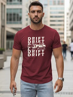 Pánske bavlnené tričko s potlačou DRIFT bordová FashionStreet NX5081R