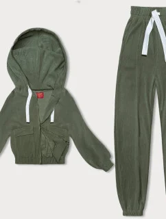 Rebrovaná tepláková súprava v olivovej farbe (AMG-335A)