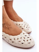 Ażurowe Błyszczące Baleriny Damskie Beżowe Visionary