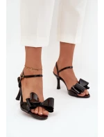 Lakierowane Sandały Na Szpilce Z Kokardą Czarne Noliva