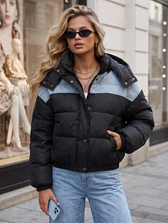 Dámska prešívaná péřová bunda s kapucňou, čierna, FashionStreet TY6087