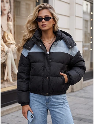 Dámska prešívaná péřová bunda s kapucňou, čierna, FashionStreet TY6087 Dámska prešívaná péřová bunda s kapucňou, čierna, FashionStreet TY6087