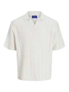 Jack&Jones pánska košeľa JORPAROS KNIT ESTER SS CROCHET POLO 12272562 SEA SALT