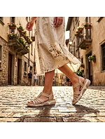 Dámske sandále na podpätku Romans beige Rieker 66201-62 Dámske sandále na podpätku Romans beige Rieker 66201-62