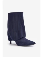Botki Damskie W Paski Na Szpilce Z Wywiniętą Cholewką I Noskami W Szpic Granatowe Naritua