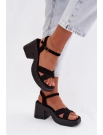 Dámské sandály s masivním podpatkem z eko semiše Černé Tereza