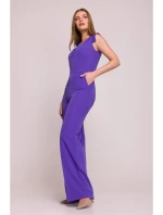 S407 Elegantný overal s asymetrickým výstrihom - fialový