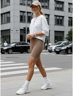 Dámske cyklistické šortky s vysokým pásom, béžové, FashionStreet SY0571 Dámske cyklistické šortky s vysokým pásom, béžové, FashionStreet SY0571
