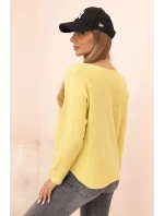 Dámsky viskózový sveter s výstrihom do V žltý