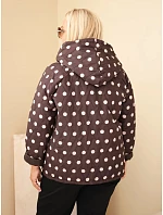 Dámska bunda Plus Size s kapucňou a bodkami, hnedá