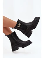 Botki Sztyblety Damskie Ze Złotym Detalem Ocieplane Czarne Serene