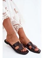 Dámske žabky s výrezmi Flat Chocolate Imitation Leather Santoria