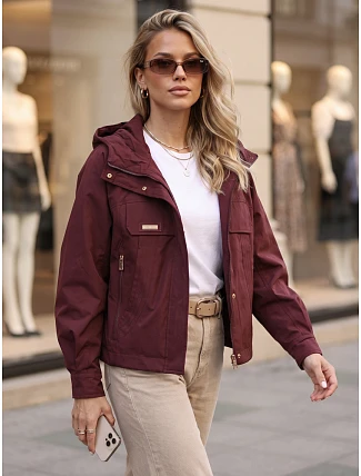 Dámska prechodná bunda s kapucňou, vínová, FashionStreet TY5964 Dámska prechodná bunda s kapucňou, vínová, FashionStreet TY5964