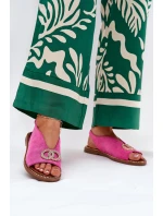 Sandały Damskie Z Ozdobą Na Płaskim Obcasie Eko Zamszowe Różowe Ralisses