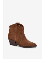 Wsuwane Botki Kowbojki Damskie Z Naturalnego Zamszu Camel Beretta