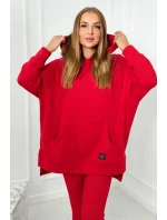 Bavlnená súprava, zateplená mikina + legíny červený