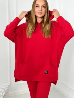 Bavlnená súprava, zateplená mikina + legíny červený