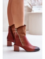 Ocieplane Botki Damskie Na Obcasie Słupku Brązowe Relabina