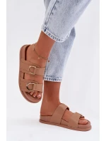 Eko kožené dámské pantofle s pásky tmavě béžové Rosinessa