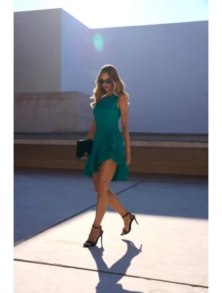 M850 Mini šaty s volánmi - tyrkysové