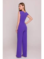 S407 Elegantný overal s asymetrickým výstrihom - fialový
