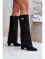 Kozaki Eko Zamszowe Obcas Słupek Na Zamek Ocieplane Wywinięta Cholewka Beżowe Evyra