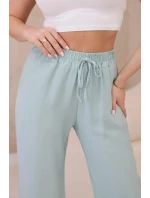 Viskózové nohavice so širokými nohavicami tmavej mentolovej farby Viskózové nohavice so širokými nohavicami tmavej mentolovej farby