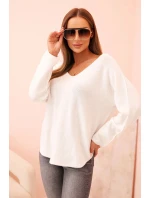 Dámsky viskózový sveter s výstrihom do V biely