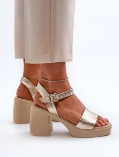 Zazoo 40386 Damskie Skórzane Sandały Na Klocku Złote