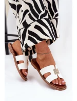 Płaskie Klapki Z Wycięciami I Ozdobą Białe Bohalis