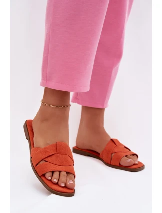 Dámské ploché nazouváky s pásky Eko semiš Oranžové Florane