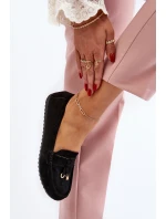 Damskie Zamszowe Klasyczne Mokasyny Czarne Ontala