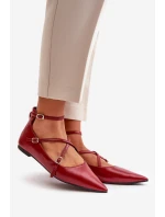 Baleriny Damskie Z Noskami W Szpic I Przeplatającymi Się Paskami Bordowe Violra