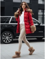 Dámska prešívaná zimná bunda s kapucňou červená FashionStreet TY5321 Dámska prešívaná zimná bunda s kapucňou červená FashionStreet TY5321