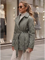 Dámsky kabát na prechodné obdobie s opaskom, zelený, FashionStreet TY5805 Dámsky kabát na prechodné obdobie s opaskom, zelený, FashionStreet TY5805