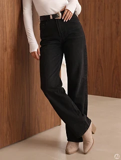 Dámske baggy džínsy s vysokým pásom a opaskom, čierne, FashionStreet UY3191