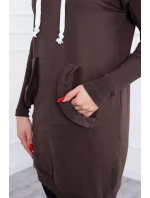 Šaty s ozdobnými volánikmi a kapucňou v hnedej farbe Šaty s ozdobnými volánikmi a kapucňou v hnedej farbe