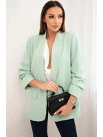 Bunda s klopou elegantná svetlá mentolová Bunda s klopou elegantná svetlá mentolová